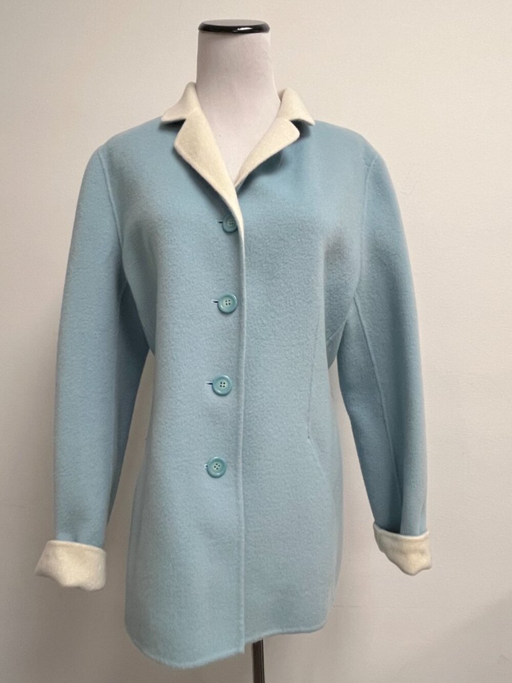 Agatha blue double face wool jacket France e44